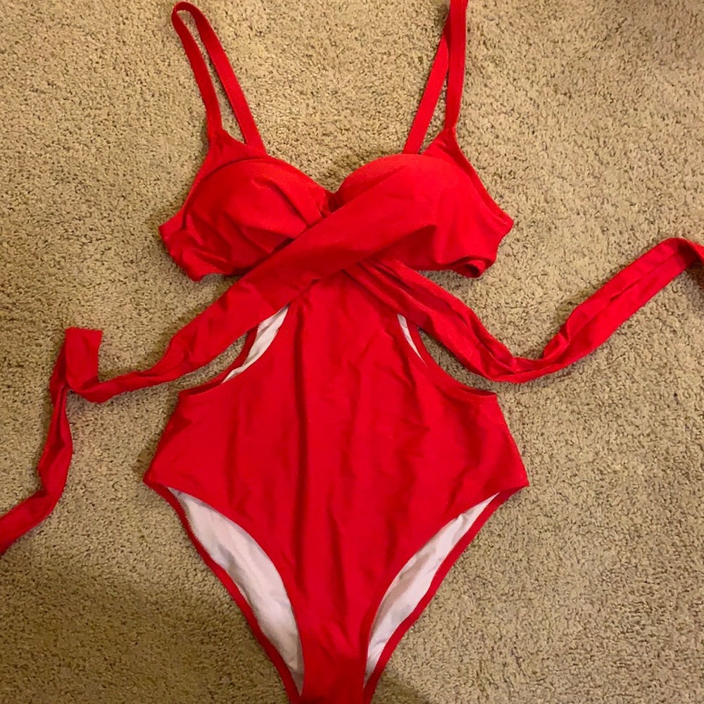 Red One Piece Side Cut-Out, Sexy & Classic